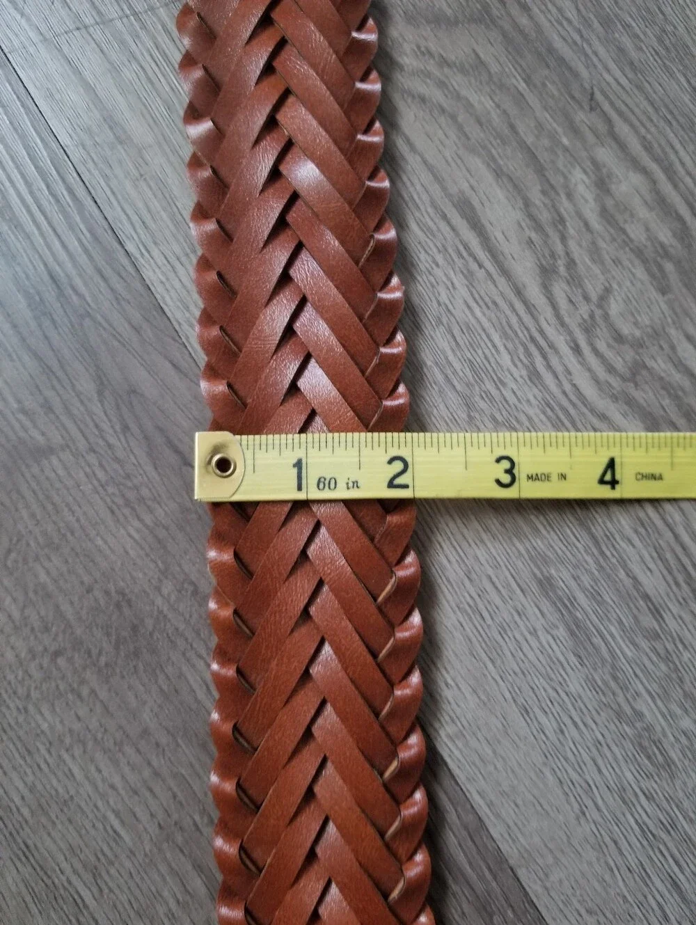 Vintage Women's Braided Tan Leather Belt Classic Woven Style (SIZE:M)